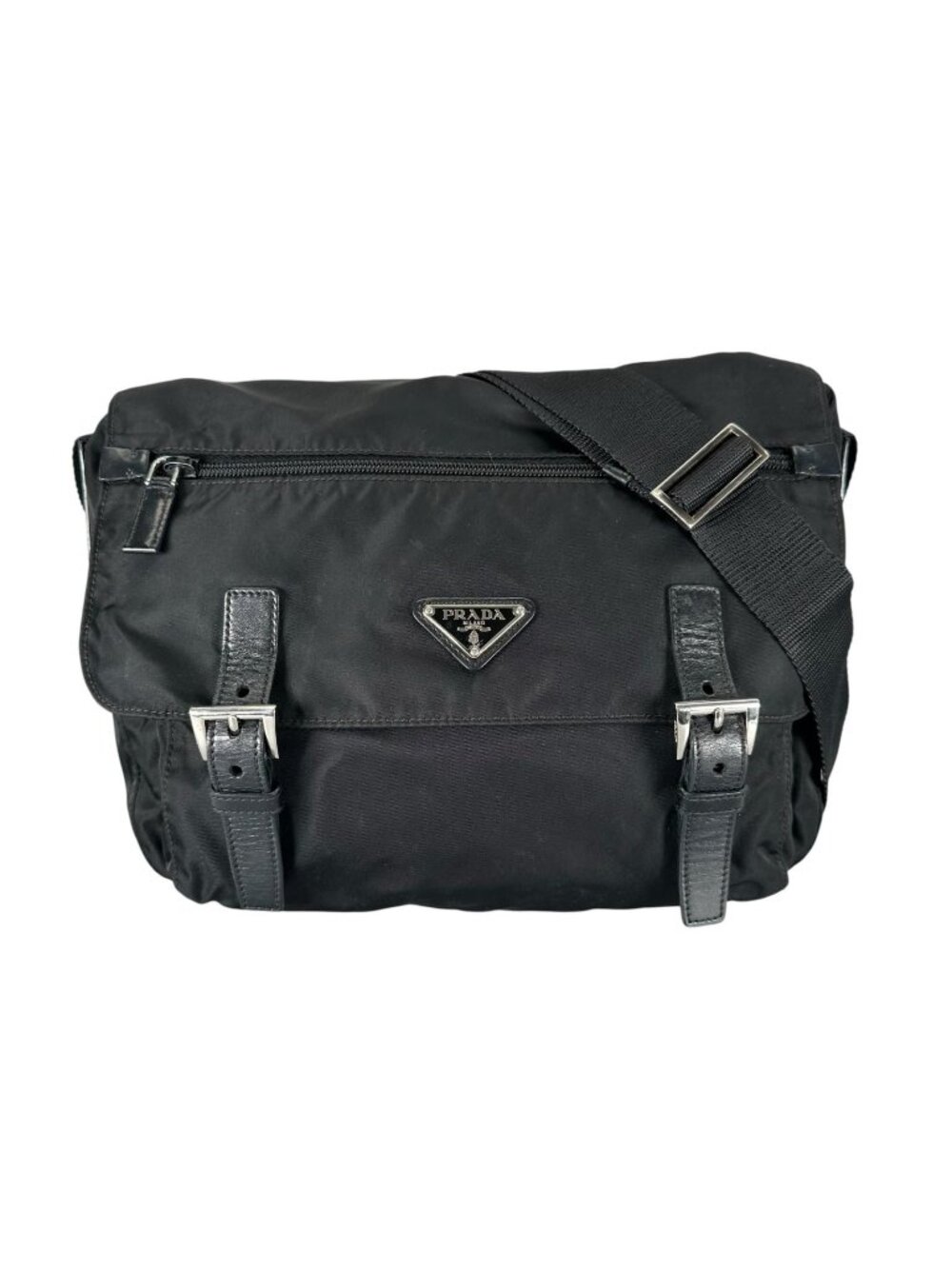 Prada Triangle Logo Messenger Bag Nylon Black
